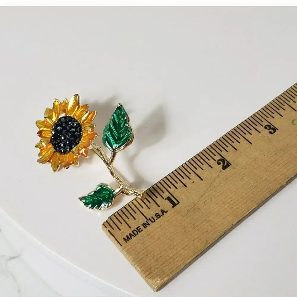 SUNFLOWER Enameled & Embellished Brooch Pin